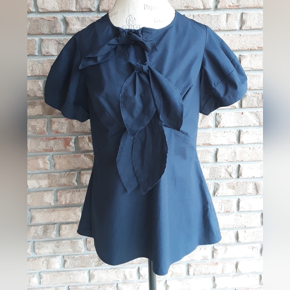 Fabian Pigna Navy 100% Cotton Blouse Size Medium. - Picture 1 of 8